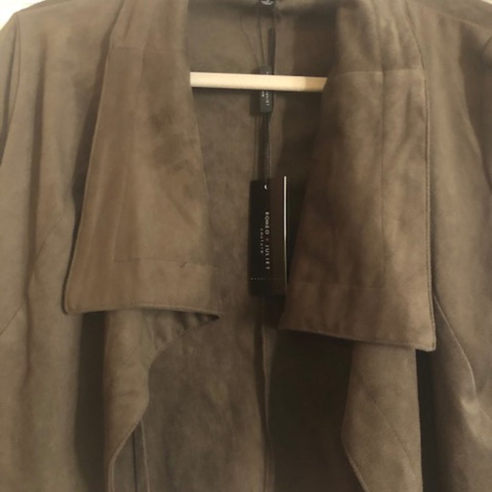 NWT-NOT WORN Green Faux Suede Slouchy Moto Jacket - Picture 2 of 4